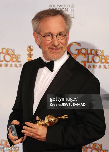 Director Steven Spielberg recipient of the Cecil B. DeMille Award for Outstanding Contribution to the Entertainment Field poses with his award in the...