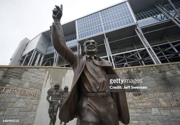 The statue of former Penn State University football coach Joe Paterno stands outside Beaver Stadium July 21, 2012 in State College, Pennsylvania....