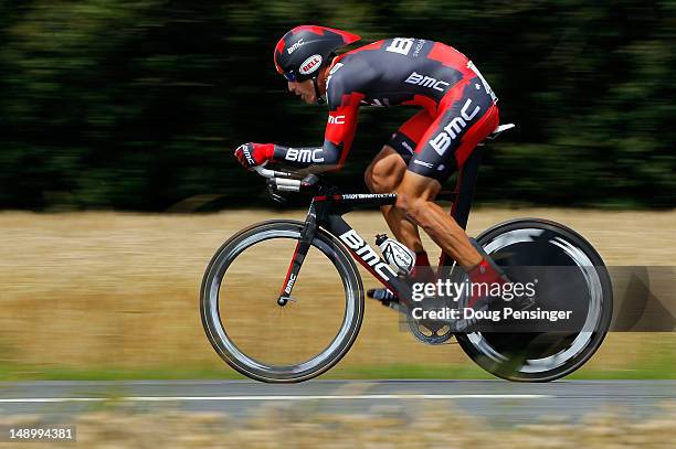 George Hincapie of the USA riding for BMC Racing races to 34th place in the individual time trial during stage nineteen of the 2012 Tour de France...