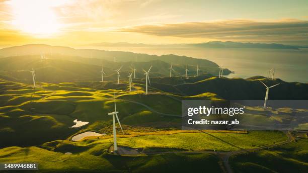 renewable energy landscape. - new zealand landscape stock pictures, royalty-free photos & images