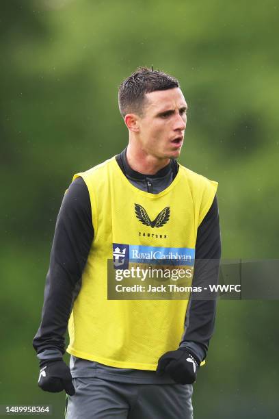 Daniel Podence of Wolverhampton Wanderers reacts during a Wolverhampton Wanderers Training Session at The Sir Jack Hayward Training Ground on May 09,...