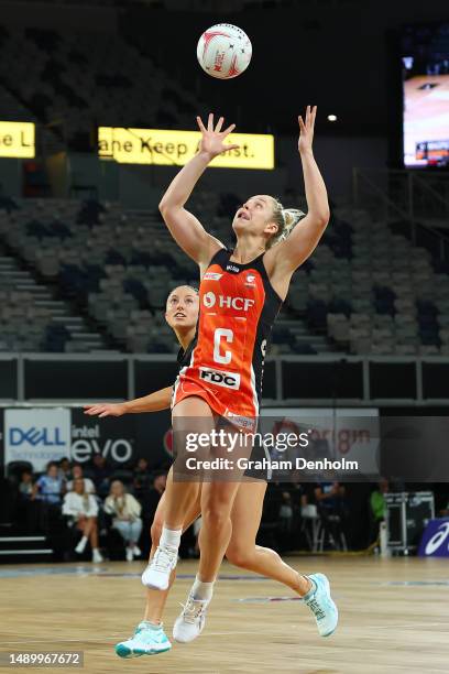 Jamie-Lee Price of the Giants in action during the round nine Super Netball match between Collingwood Magpies and Giants Netball at John Cain Arena...