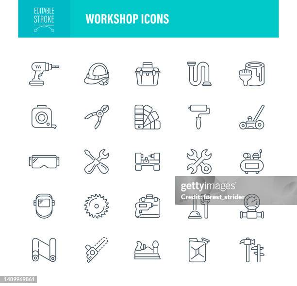 stockillustraties, clipart, cartoons en iconen met workshop icons editable stroke - schietlood-meetinstrument