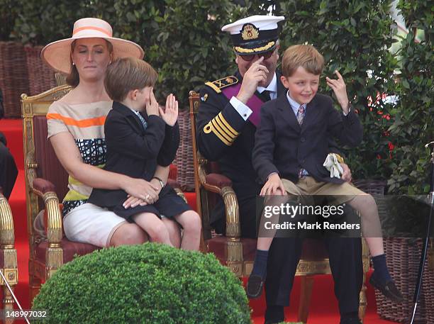 Prince Aymeric, Princess Claire, Prince Aymeric and Prince Laurent of Belgium attends Belgian National Day 2012 on July 21, 2012 in Brussels, Belgium.