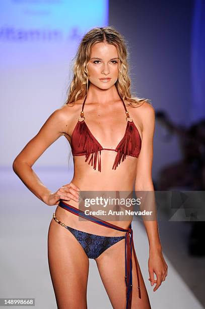 Model walks the runway during the Vitamin A By Amahlia Stevens fashion show at The Raleigh on July 20, 2012 in Miami, Florida.