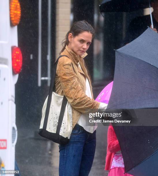 Katie Holmes seen walking in the rain in the Meat Packing District on July 20, 2012 in New York City.