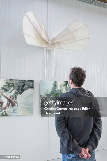 visitor looking at paintings in an art gallery, bavaria, germany - life 50 expo stock pictures, royalty-free photos & images