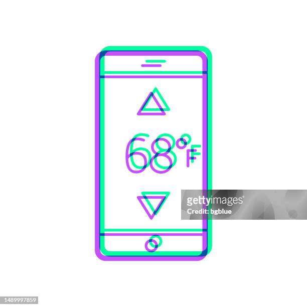 smartphone with heating control. icon with two color overlay on white background - fahrenheit stock illustrations