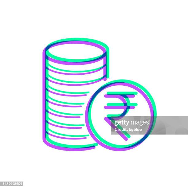 indian rupee coins stack. icon with two color overlay on white background - coin stack white background stock illustrations