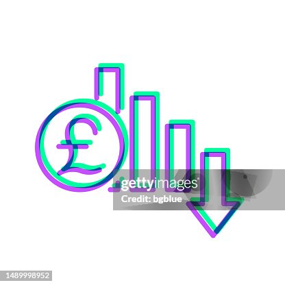 Pound rate decrease. Icon with two color overlay on white background Pound rate decrease. Icon with two color overlay on white background