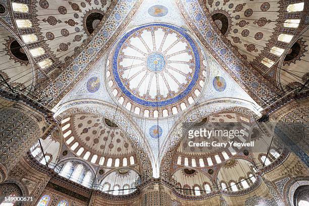wideangle view of blue mosque ceiling - blue mosque 個照片及圖片檔