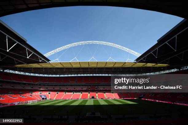 General view inside the stadium prior to the Vitality Women's FA Cup Final between Chelsea FC and Manchester United at Wembley Stadium on May 14,...