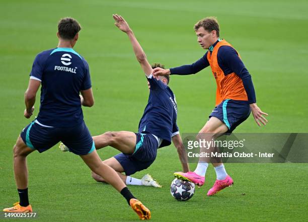 Nicolò Barella of FC Internazionale in action during the FC Internazionale training session at the club's training ground Suning Training Center on...