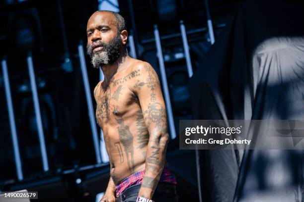 Stefan Burnett of Death Grips performs onstage during the Sick New World music festival at the Las Vegas Festival Grounds on May 13, 2023 in Las...