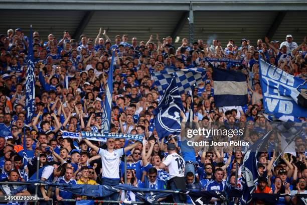 General view as fans of Hamburger SV enjoy the pre-match atmosphere prior to the Second Bundesliga match between Hannover 96 and SV Darmstadt 98 at...