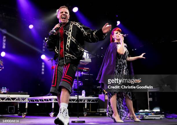 Jake Shears and Ana Matronic of Scissor Sisters perform on the America stage on Day 1 of BT River Of Music Festival at Tower of London on July 21,...