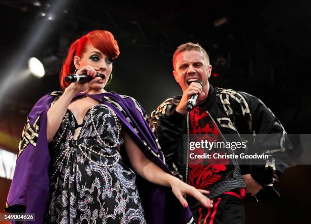 Ana Matronic and Jake Shears of Scissor Sisters perform on the America stage on Day 1 of BT River Of Music Festival at Tower of London on July 21,...