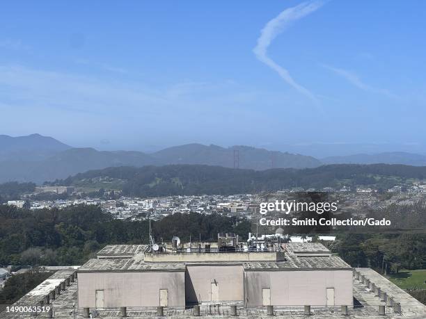 Aerial view of San Francisco, California urban skyline from Mount Parnassus with buildings of the University of California San Francisco visible in...