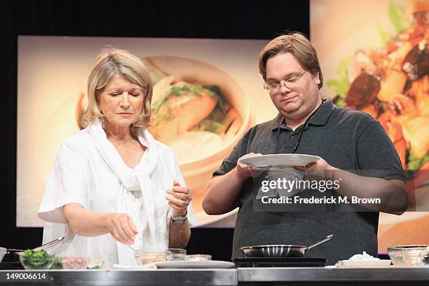 Personality Martha Stewart and writer Todd VanDerWerff speak onstage at the "Martha Stewart's Cooking School" panel during day 1 of the PBS portion...