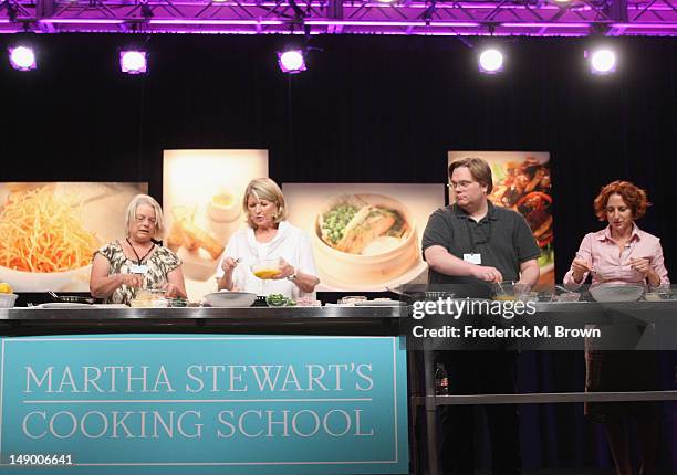 Susan Young, TV personality Martha Stewart and writer Todd VanDerWerff speak onstage at the "Martha Stewart's Cooking School" panel during day 1 of...