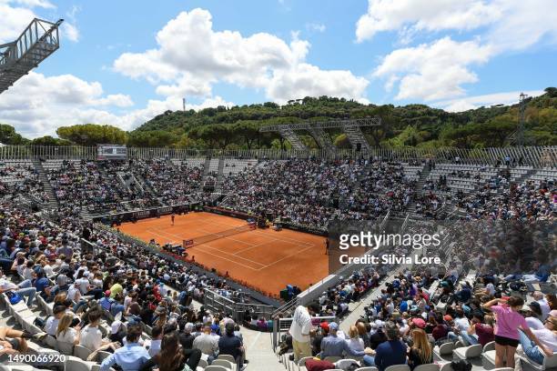General view inside Grand Stand Arena during the men's singles match between Fabio Fognini of Italy and Holger Rune of Denmark during day seven of...