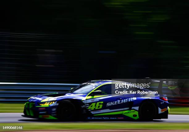Valentino Rossi of Italy and Team WRT BMW drives during the Fanatec GT World Challenge Europe race at Brands Hatch on May 14, 2023 in Longfield,...