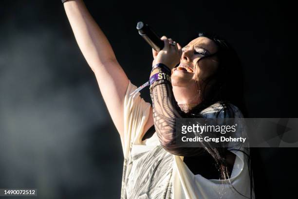 Amy Lee of Evanescence performs onstage during the Sick New World music festival at the Las Vegas Festival Grounds on May 13, 2023 in Las Vegas,...