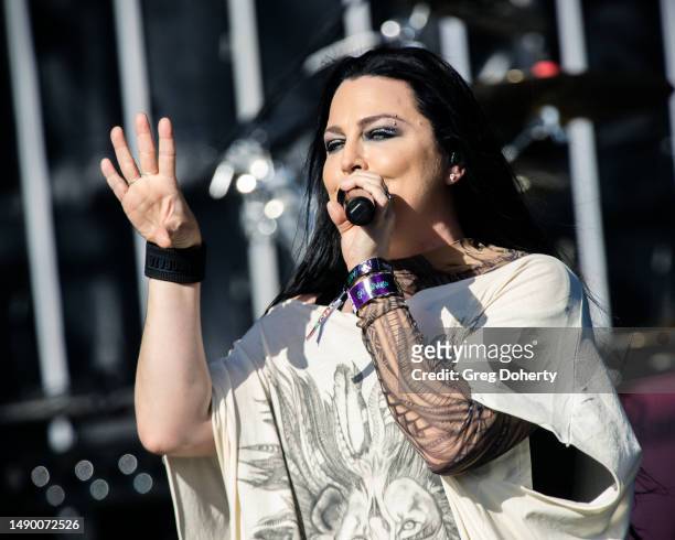 Amy Lee of Evanescence performs onstage during the Sick New World music festival at the Las Vegas Festival Grounds on May 13, 2023 in Las Vegas,...