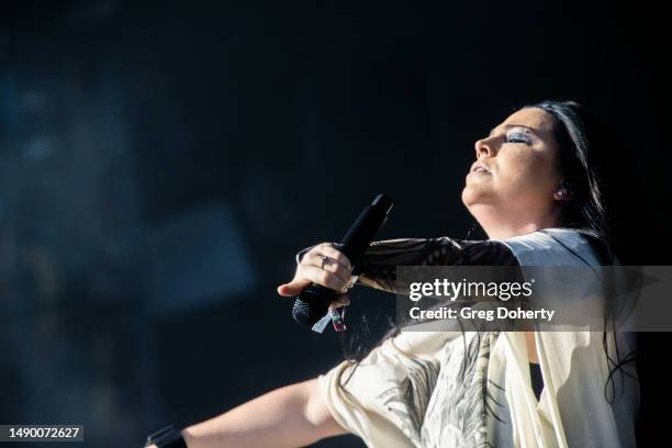 Amy Lee of Evanescence performs onstage during the Sick New World music festival at the Las Vegas Festival Grounds on May 13, 2023 in Las Vegas,...