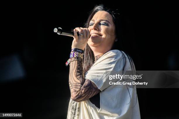 Amy Lee of Evanescence performs onstage during the Sick New World music festival at the Las Vegas Festival Grounds on May 13, 2023 in Las Vegas,...