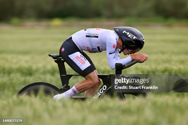 João Almeida of Portugal and UAE Team Emirates - White best young jersey sprints during the 106th Giro d'Italia 2023, Stage 9 a 35km individual time...
