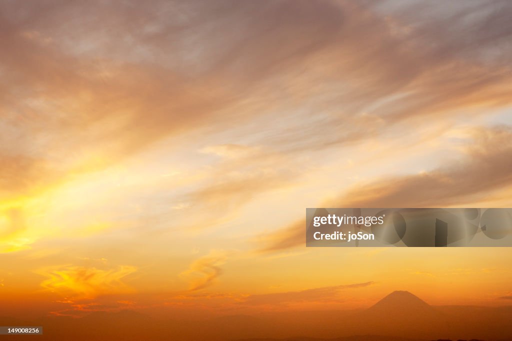 Sunset with Mt. Fugi in the distant