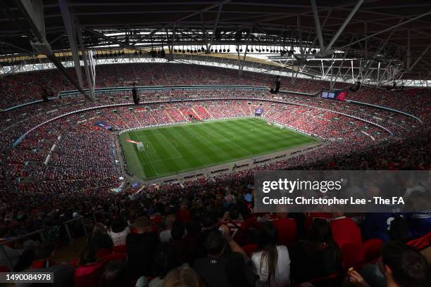 General view of the inside of the stadium during the Vitality Women's FA Cup Final between Chelsea FC and Manchester United at Wembley Stadium on May...