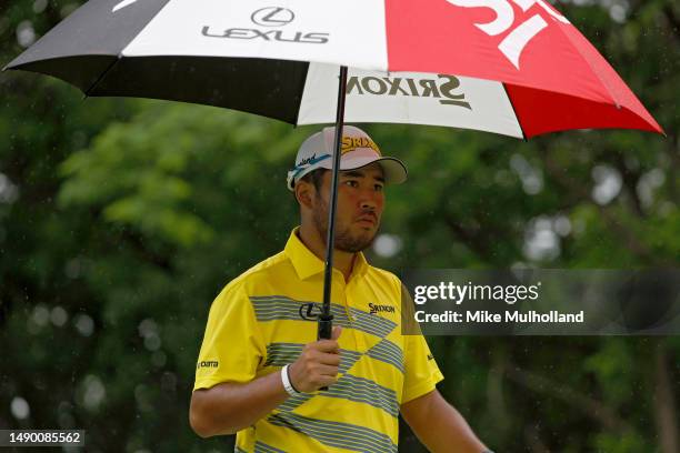 Hideki Matsuyama of Japan walks off the second tee during the final round of the AT&T Byron Nelson at TPC Craig Ranch on May 14, 2023 in McKinney,...