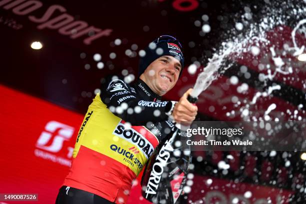 Remco Evenepoel of Belgium and Team Soudal - Quick Step celebrates at podium as stage winner during the 106th Giro d'Italia 2023, Stage 9 a 35km...