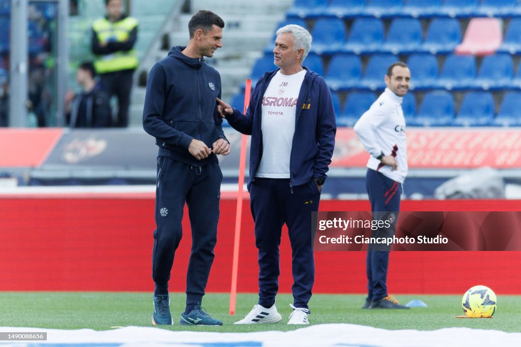 As Roma Coach Jose Mourinho, Head Coach of AS Roma and Thiago Motta, Head Coach of ...