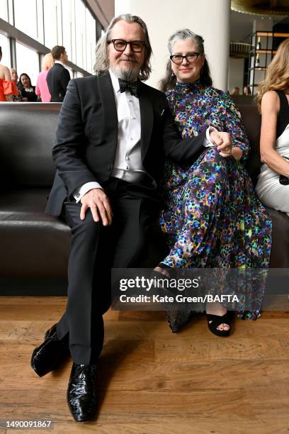 Gary Oldman and Gisele Schmidt attends the Champagne Reception during the 2023 BAFTA Television Awards with P&O Cruises at The Royal Festival Hall on...