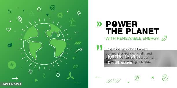 power the planet with renewable energy banner - planetary gear stock illustrations