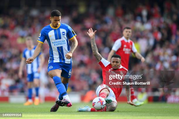 Gabriel Jesus of Arsenal is tackled by Levi Colwill of Brighton & Hove Albion during the Premier League match between Arsenal FC and Brighton & Hove...