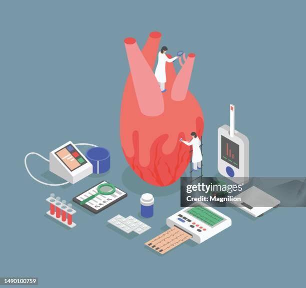 ilustrações, clipart, desenhos animados e ícones de cardiologia, vetor isométrico de saúde cardíaca - doença-do-coração