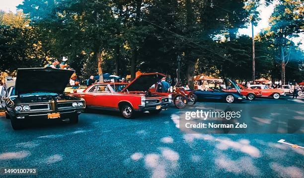 vintage cars at a car show. - car show fotografías e imágenes de stock