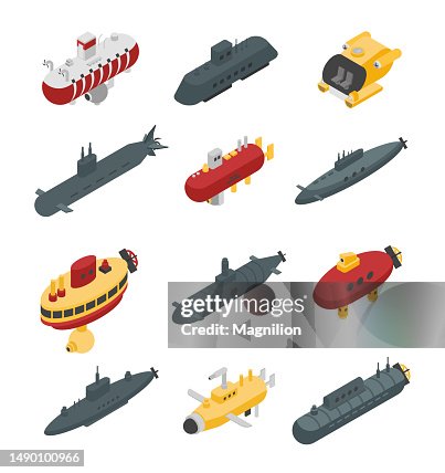 Submarines and Bathyscaphes Isometric Vector Submarines and Bathyscaphes Isometric Vector