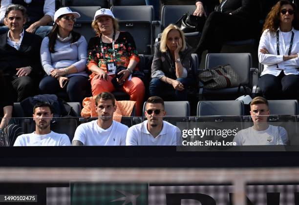 Lazio players Ivan Provedel and Sergej Milinković-Savić and Toma Basic during the Men's Singles Round of 32 match Novak Djokovic of Serbia against...