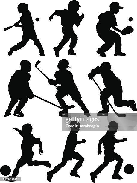 illustrazioni stock, clip art, cartoni animati e icone di tendenza di silhouette sportiva - hockey player