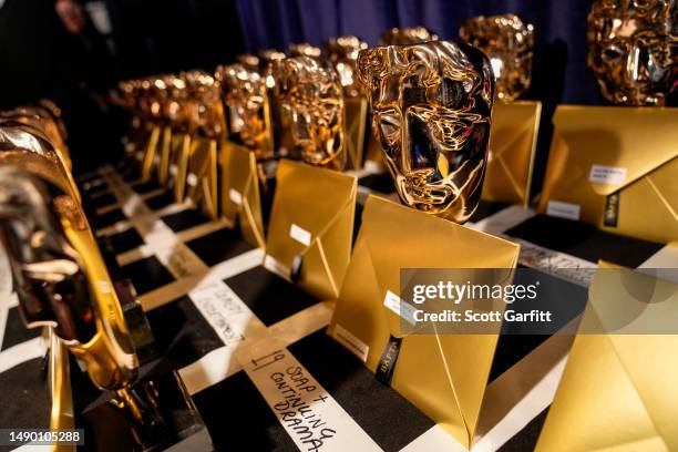 Award trophy backstage during the 2023 BAFTA Television Awards with P&O Cruises at The Royal Festival Hall on May 14, 2023 in London, England.