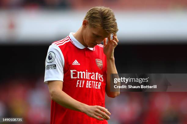 Martin Odegaard of Arsenal looks dejected following the team's defeat during the Premier League match between Arsenal FC and Brighton & Hove Albion...