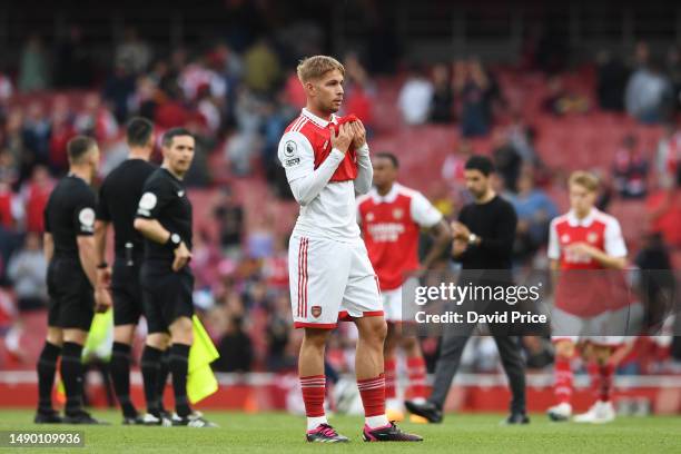 Emile Smith Rowe of Arsenal looks dejected following the team's defeat during the Premier League match between Arsenal FC and Brighton & Hove Albion...