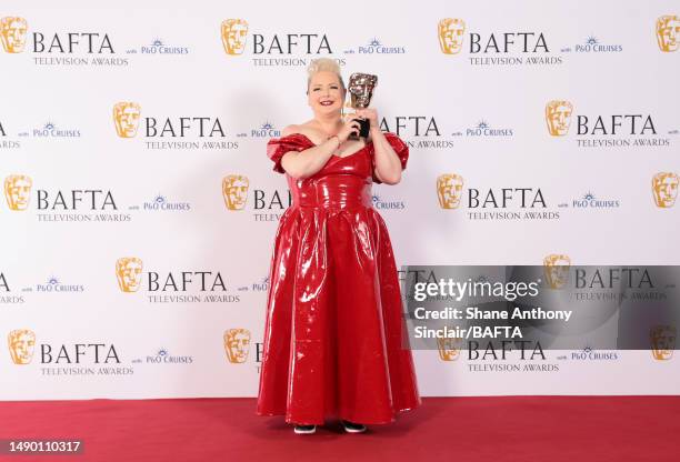 Siobhán McSweeney poses in the winners room with the Female Performance in a Comedy Programme Award for 'Derry Girls' at the 2023 BAFTA Television...