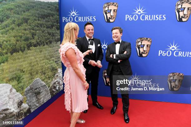 Sara Cox interviews Ant and Dec as they attend the BAFTA Television Awards with P&O Cruises at The Royal Festival Hall on May 14, 2023 in London,...