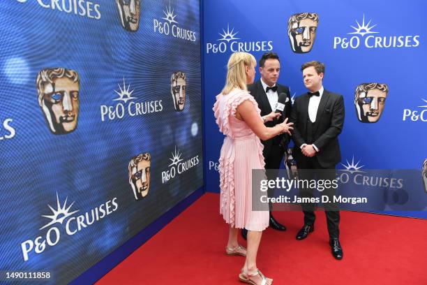 Sara Cox interviews Ant and Dec as they attend the BAFTA Television Awards with P&O Cruises at The Royal Festival Hall on May 14, 2023 in London,...